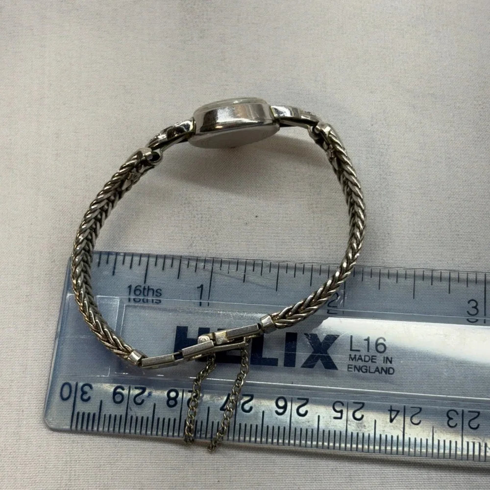 Bulova Wristwatch Womens 5.5 Silver Good 1960s 10k RGP Diamond Cocktail 23 Jwl